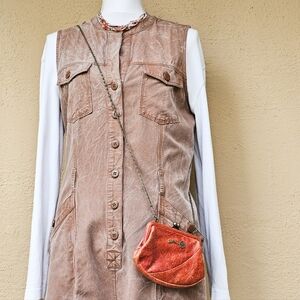 Vintage Fossil Floral Embossed Leather Kiss Lock Small Cross Body Purse